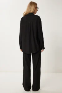 Happiness İstanbul Women's Black Seasonal Woven Shirt and Trousers Set - Image 5
