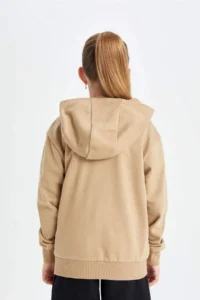 DeFacto Girl's Basic Plain Hooded Zippered School Cardigan - Image 6
