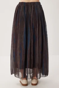 Lovelyİstanbul Patterned Wrinkle Effect Chiffon Skirt  BLUE KHAKI - Image 6