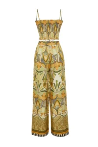 TRENDYOLMiLLA Ethnic Patterned Patterned Weaving Gipelli Strapless Blouse Pants Beach Set - Image 9