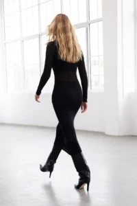 TRENDYOLMİLLA Black Mercerized Look Midi Transparent Look Knit Dress - Image 4
