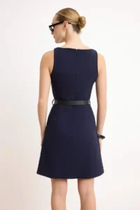 TRENDYOLMİLLA Wardrope Essentials Navy Blue Arched A Cut Mini Flexible Weaving Dress - Image 4