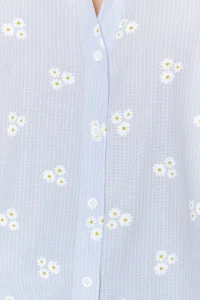 TRENDYOLMİLLA Mavi Striped flower patterned Cotton Oversized Wide Pattern Weaving Shirt - Image 9