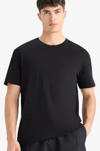 DeFacto 100% Cotton New Regular Fit Crew Neck Basic Plain Short Sleeve Black T-Shirt V7699az25sp