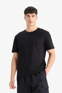 DeFacto 100% Cotton New Regular Fit Crew Neck Basic Plain Short Sleeve Black T-Shirt V7699az25sp - Image 3