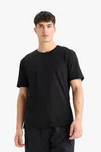 DeFacto 100% Cotton New Regular Fit Crew Neck Basic Plain Short Sleeve Black T-Shirt V7699az25sp - Image 4