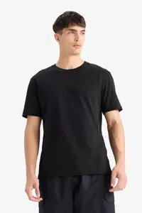 DeFacto 100% Cotton New Regular Fit Crew Neck Basic Plain Short Sleeve Black T-Shirt V7699az25sp - Image 5