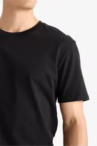 DeFacto 100% Cotton New Regular Fit Crew Neck Basic Plain Short Sleeve Black T-Shirt V7699az25sp - Image 6