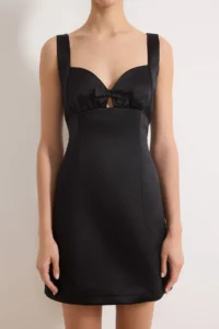 TRENDYOLMİLLA Black Satin Bow Detailed Mini Dress - Image 3
