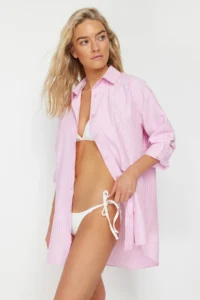 TRENDYOLMİLLA beachwear Pink Weaving Maxi Shirt