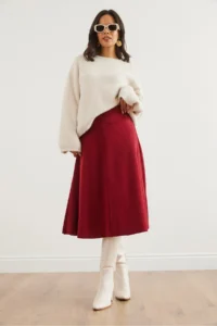 Olalook Women's Burgundy Waist Banded Thessaloniki Bell Skirt - Image 6