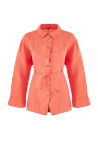 TRENDYOLMİLLA Coral Weaving Arched 100% Linen Maxi Beach Shirt - Image 9