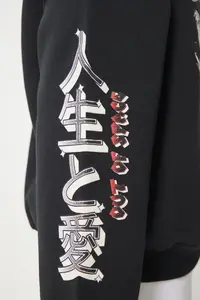 Happiness İstanbul Women's Black Printed Hooded Knitted Sweatshirt - Image 6