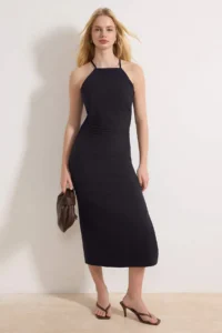TRENDYOLMİLLA Navy Blue slit Midi Weaving Dress