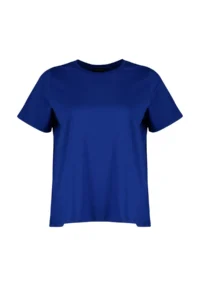 Trendyol Curve Saks Blue Regular Fit Basic Crew Neck 100% Cotton Knitting Plus Size T-Shirt - Image 5
