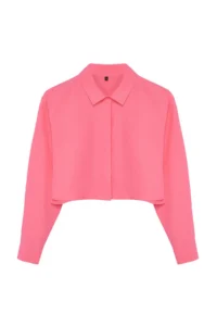 TRENDYOLMİLLA Pink Crop Weaving Low-cut back linen look Beach Shirt - Image 7