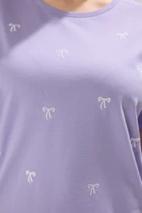 Trendyol Curve Lilac relaxed Flower Embroidery Detailed 100% Cotton Knitting Plus Size T-Shirt - Image 3