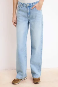 TRENDYOLMİLLA Mavi Flowy Regular Waist 100% Cotton LONG Size Wide Leg jeans - Image 3