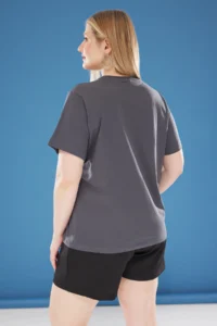 Trendyol Curve Anthracite Front Frilly Heart Detailed Relaxed Fit Plus Size T-Shirt - Image 5