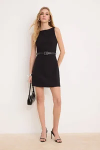 TRENDYOLMİLLA Wardrope Essentials Black Arched A Cut Mini Flexible Weaving Dress - Image 2