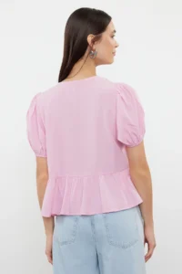 TRENDYOLMİLLA Pink tied up Weaving Shirt - Image 5
