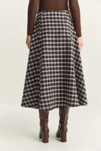 Bianco Lucci Women's Plaid Patterned A-Line Long Skirt with Pocket Detail - Image 8