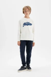 DeFacto Boy's Navy Blue Elastic Waist Pocket Jogger School Sweatpants W0773a624au