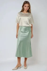 Hiccup High Waist Satin Midi Skirt - Image 5