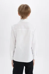 DeFacto Boy's Polo Neck Linen Look Long Sleeve Basic Plain Shirt W3236a625sm - Image 5