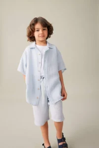 DeFacto Oversize Wide Fit Polo Neck Muslin Short Sleeve Shirt Boy