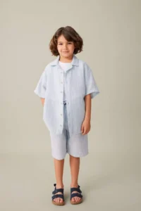 DeFacto Oversize Wide Fit Polo Neck Muslin Short Sleeve Shirt Boy - Image 2