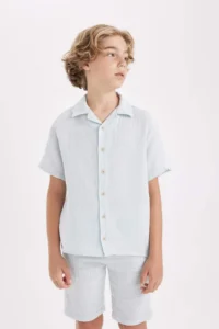 DeFacto Oversize Wide Fit Polo Neck Muslin Short Sleeve Shirt Boy - Image 5