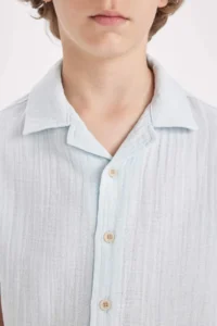 DeFacto Oversize Wide Fit Polo Neck Muslin Short Sleeve Shirt Boy - Image 7