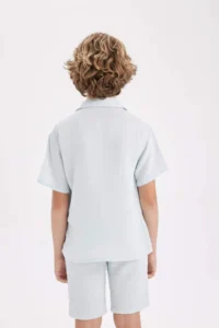DeFacto Oversize Wide Fit Polo Neck Muslin Short Sleeve Shirt Boy - Image 8