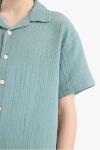 DeFacto Oversize Wide Fit Polo Neck Muslin Short Sleeve Shirt Boy - Image 2
