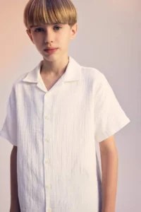 DeFacto Oversize Wide Fit Polo Neck Muslin Short Sleeve Shirt Boy - Image 2