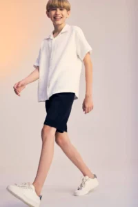 DeFacto Oversize Wide Fit Polo Neck Muslin Short Sleeve Shirt Boy - Image 3