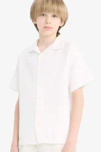 DeFacto Oversize Wide Fit Polo Neck Muslin Short Sleeve Shirt Boy - Image 4