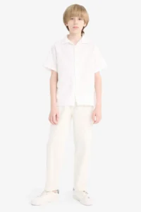 DeFacto Oversize Wide Fit Polo Neck Muslin Short Sleeve Shirt Boy - Image 5