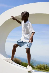 DeFacto Boy's Oversize Wide Fit Polo Neck Muslin Short Sleeve Shirt W3239a624hs