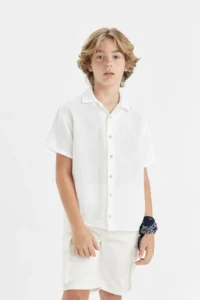 DeFacto Boy's Oversize Wide Fit Polo Neck Muslin Short Sleeve Shirt W3239a624hs - Image 2