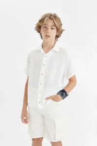 DeFacto Boy's Oversize Wide Fit Polo Neck Muslin Short Sleeve Shirt W3239a624hs - Image 4