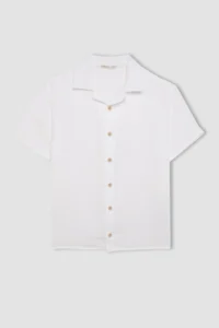 DeFacto Boy's Oversize Wide Fit Polo Neck Muslin Short Sleeve Shirt W3239a624hs - Image 8