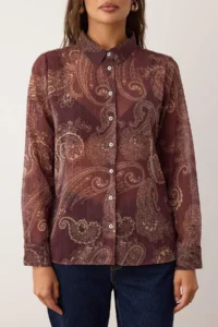 TRENDYOLMİLLA Burgundy Boho Shawl Patterned Unlined Yoryo Siphon Shirt - Image 5