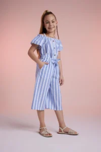 DeFacto Girl's Wide Leg Striped Linen Trousers W6742a623sm - Image 2