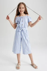 DeFacto Girl's Wide Leg Striped Linen Trousers W6742a623sm - Image 4