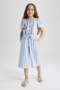 DeFacto Girl's Wide Leg Striped Linen Trousers W6742a623sm - Image 5