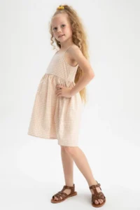 DeFacto Girl's Regular Fit Patterned Strappy Summer Poplin Dress - Image 2