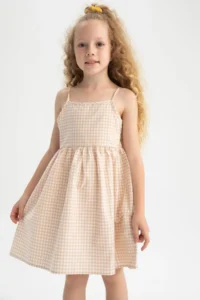 DeFacto Girl's Regular Fit Patterned Strappy Summer Poplin Dress - Image 3