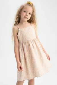 DeFacto Girl's Regular Fit Patterned Strappy Summer Poplin Dress - Image 4